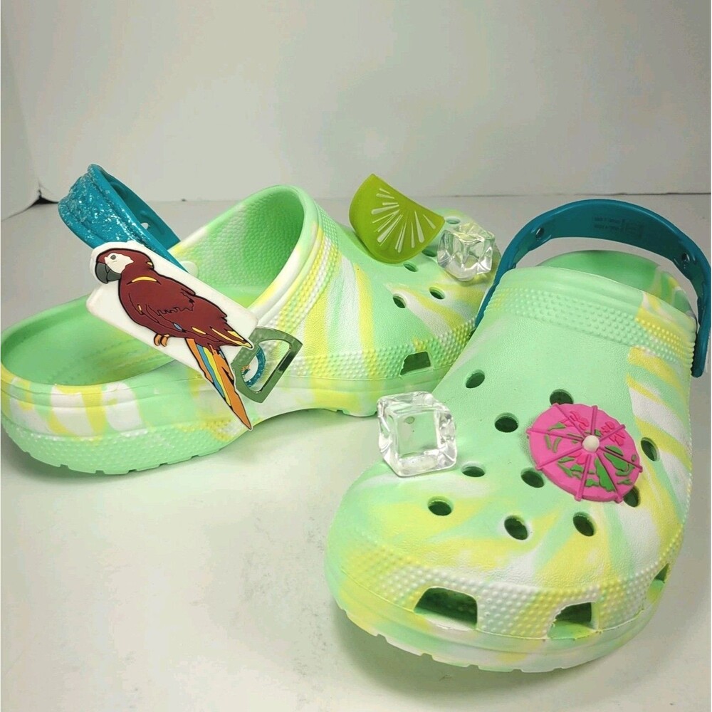 Crocs x Margaritaville Classic Clog Slipper Mens 9 Women 11 Tie Dye Green Charms